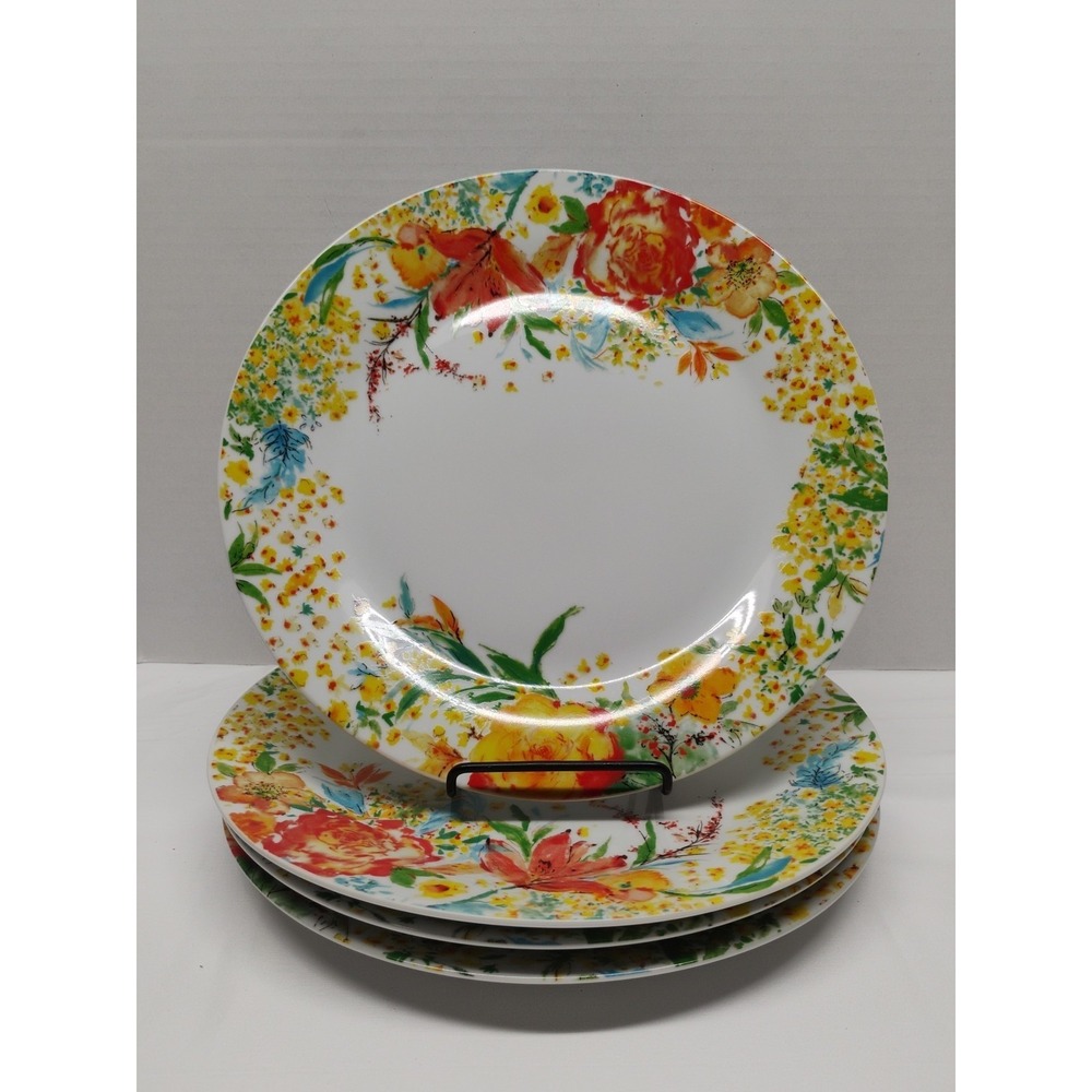 Set of 4 Fitz And Floyd Garden Delight Dinner Plates..Floral On White